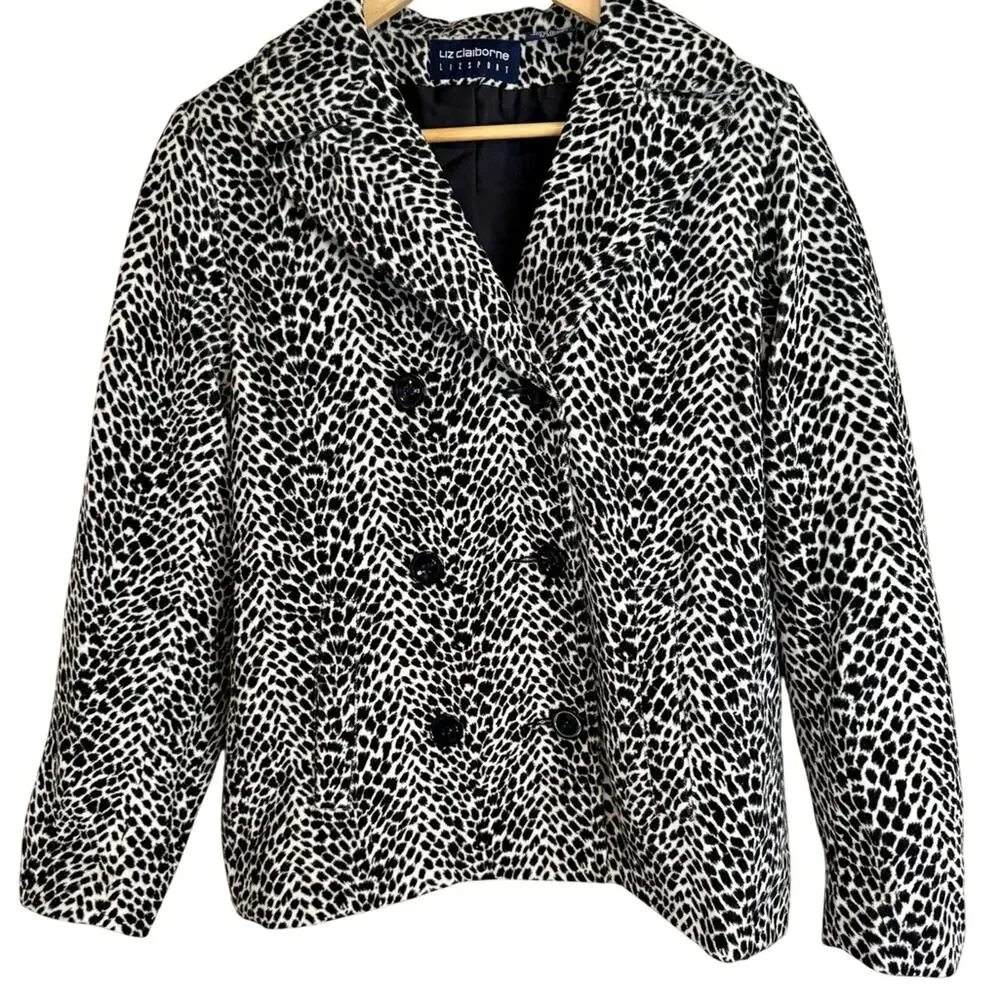 Liz Claiborne Women's Snow Leopard Patterned Pea Coat Small